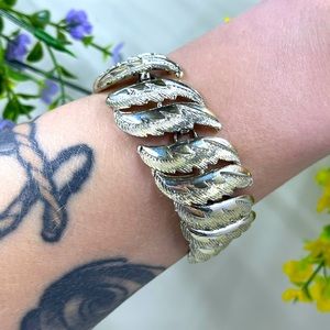 Vintage 1980s Ornate and Chunky Silver Tone Bracelet with Safety Chain
